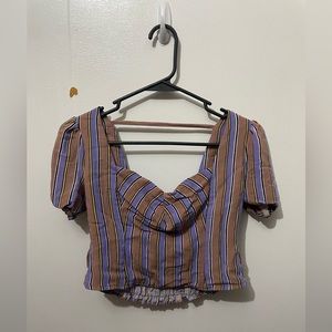 Anthropologie Moon River Rauched Shoulder Crop Top with Open T Back Size XS